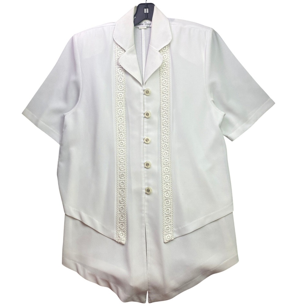 Vintage Hosanna Design Blouse Womens Medium White Layered Office Career Mature